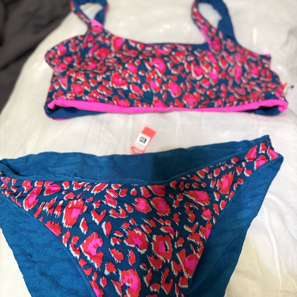 Blue and Pink Leopard Print Bikini Reversible- Maaji